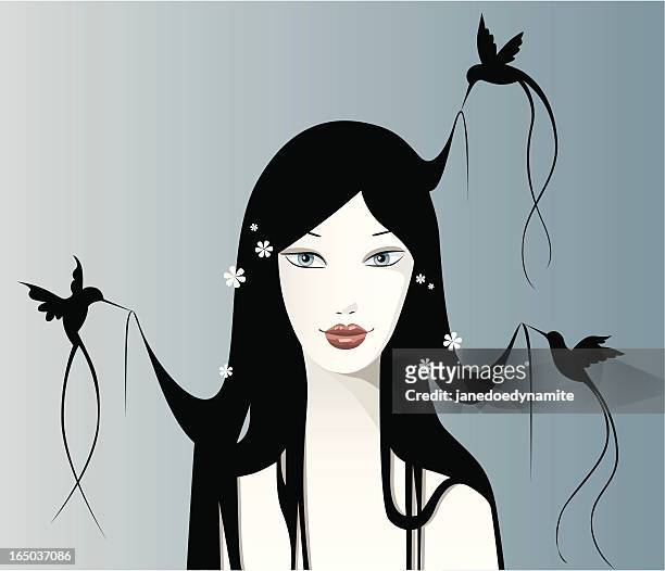 ilustraciones, imágenes clip art, dibujos animados e iconos de stock de colibrí serie de cabello - canturrear