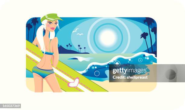 nalu - surfer girl stock illustrations