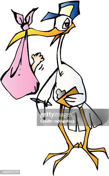 stork said: baby is coming! - baby wrapped in bubble wrap stock illustrations