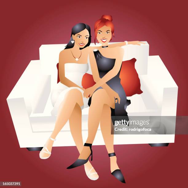 pretty friends - dramatic portrait stock illustrations