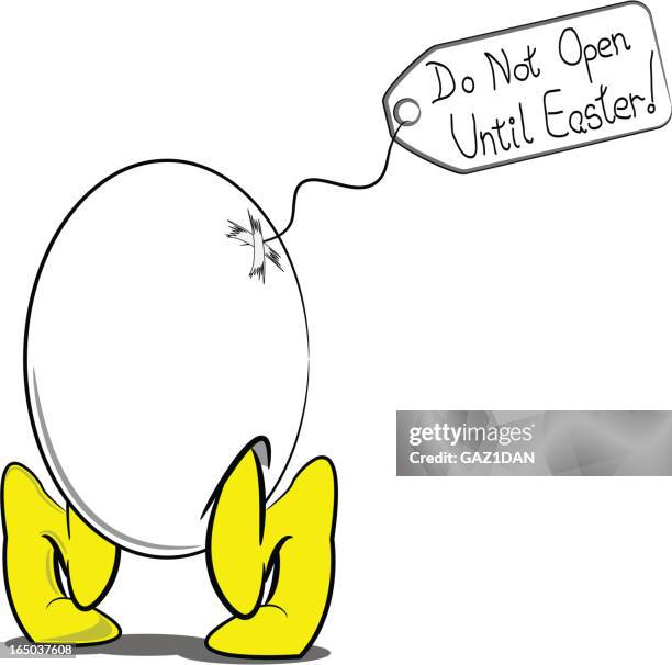 easter chick in egg with label - easter egg white background stock illustrations