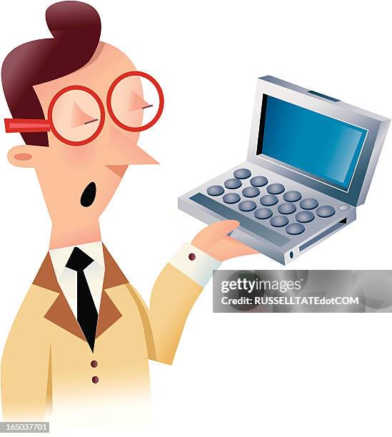 un-helpful tech support - lab coat computer stock illustrations