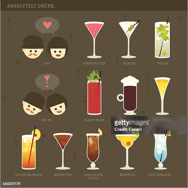 absolutely drunk cocktail icons - mojito stock illustrations