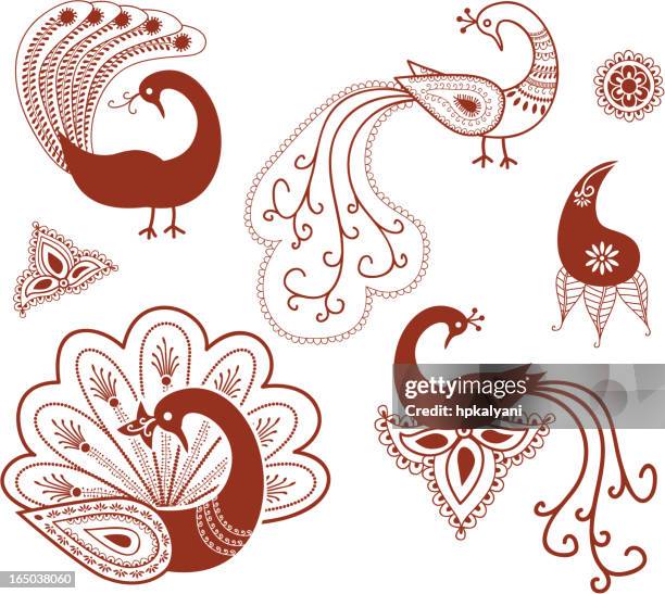 stockillustraties, clipart, cartoons en iconen met mehndi peacocks (vector) - animal neck