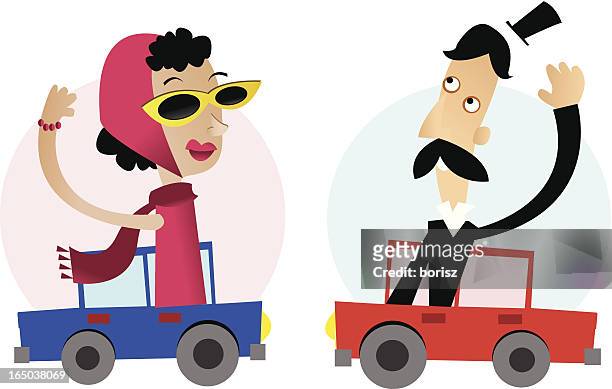 illustrations, cliparts, dessins animés et icônes de date de voiture - couple conduire voiture