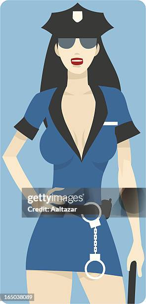 cop – brunette mädchen - pretty brunette woman cartoon stock-grafiken, -clipart, -cartoons und -symbole