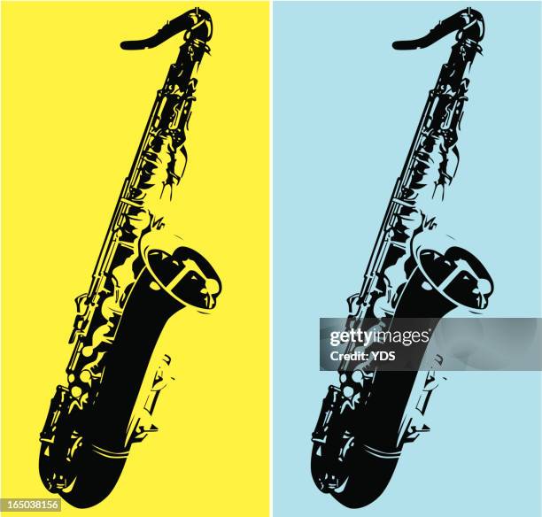 bildbanksillustrationer, clip art samt tecknat material och ikoner med duo tone art with a tenor saxophone - sax
