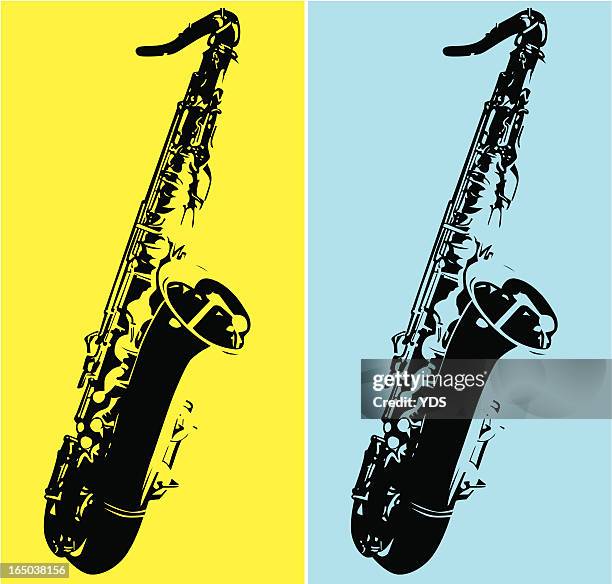 duo tone art with a tenor saxophone - saxophon stock illustrations