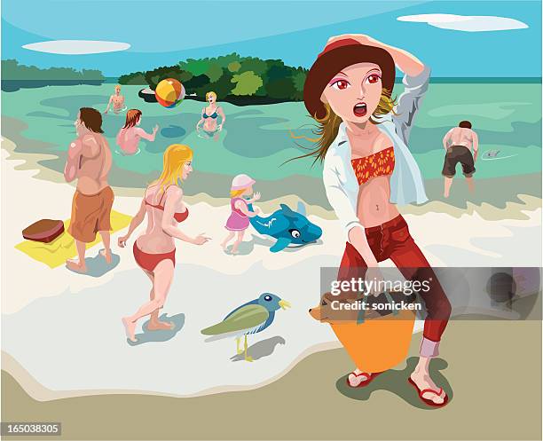 family at the beach on vacation - blonde attraction stock illustrations