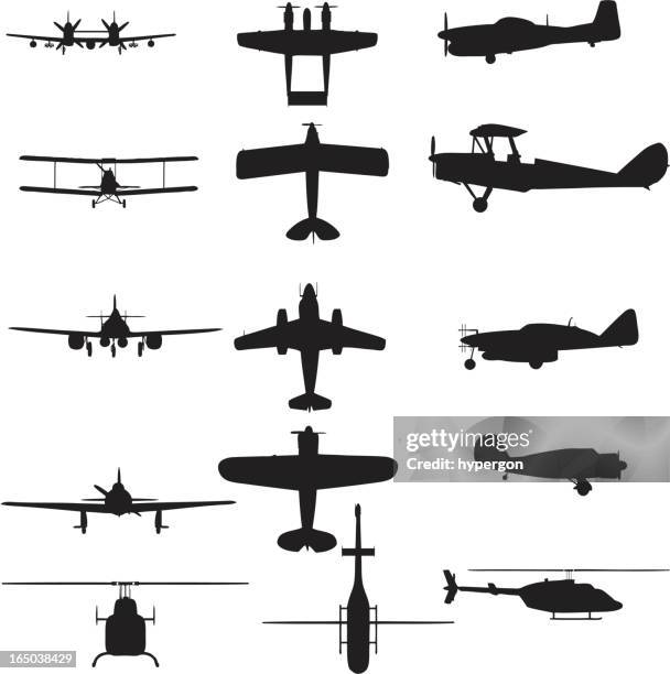 airplane silhouette collection (vector+jpg) - propeller stock illustrations