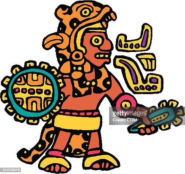illustrazioni stock, clip art, cartoni animati e icone di tendenza di azteca jaguar knight - civiltà maya