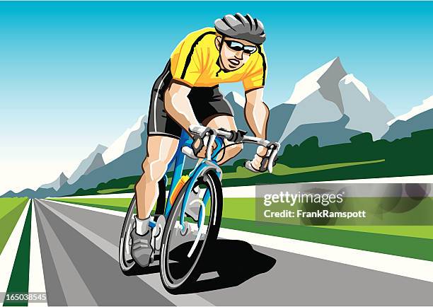 ilustraciones, imágenes clip art, dibujos animados e iconos de stock de carrera de mountain bike amarillo - bicicleta montaña