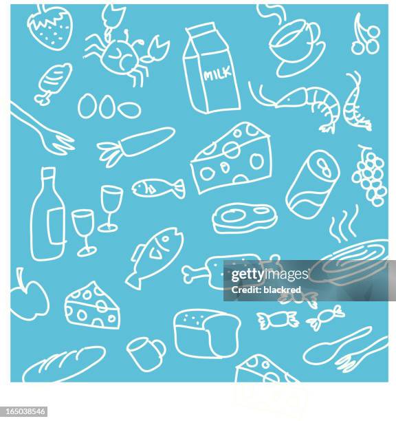 grocery wallpaper background - seafood background stock illustrations