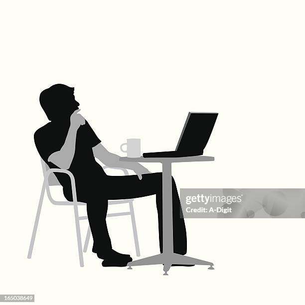 leisure laptop coffee vector silhouette - at computer thinking stock illustrations