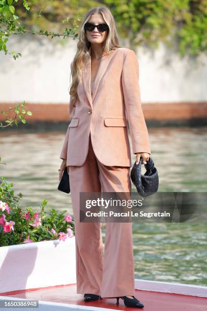 Guest arrives at the Hotel Excelsior pier for the 80th Venice International Film Festival 2023 on August 31, 2023 in Venice, Italy.