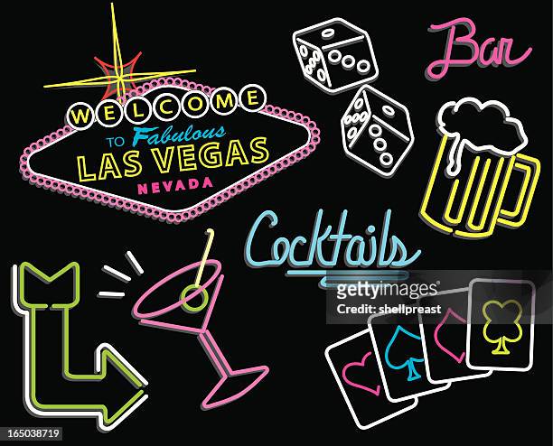 ilustrações, clipart, desenhos animados e ícones de las vegas-placas em neon - martini