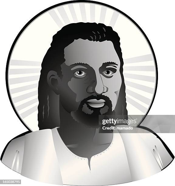 ilustrações, clipart, desenhos animados e ícones de étnico jesus (vector - smiling jesus