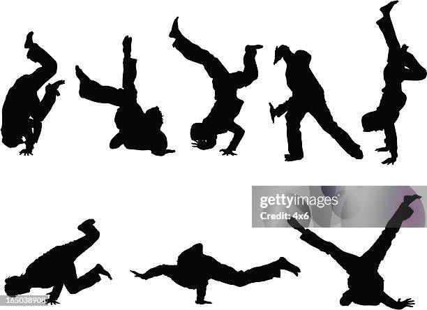 assorted breakdancing silhouettes - break dancing stock illustrations