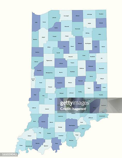 bildbanksillustrationer, clip art samt tecknat material och ikoner med indiana state - county map - indiana