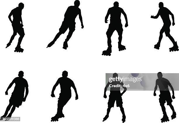 ilustrações de stock, clip art, desenhos animados e ícones de variadosstencils rollerbladers-vector - patinagem sobre rodas