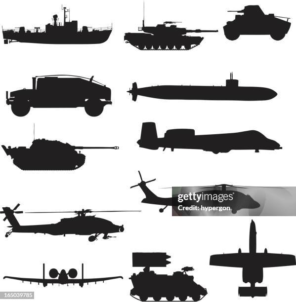ilustraciones, imágenes clip art, dibujos animados e iconos de stock de military silueta collection (vector jpg - vehículo militar de tierra