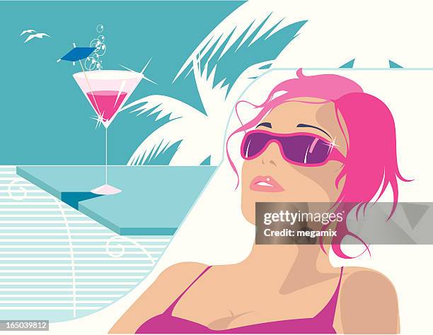 woman on the beach - deck chair stock illustrations