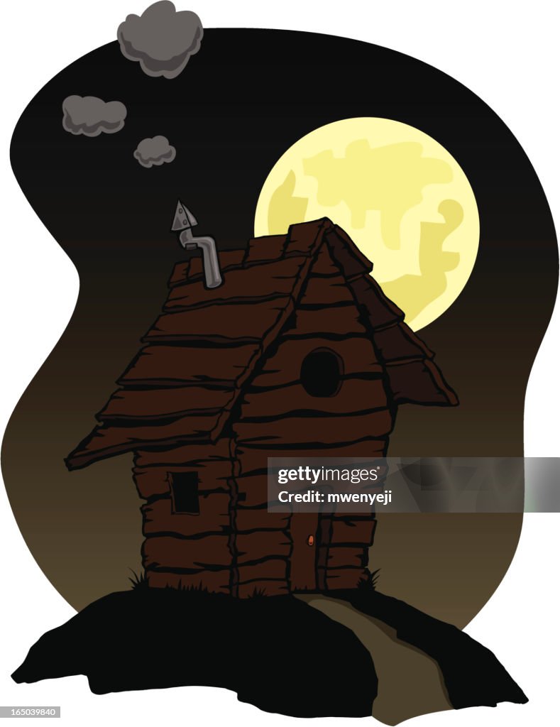 Little Shack on a Hill at Night