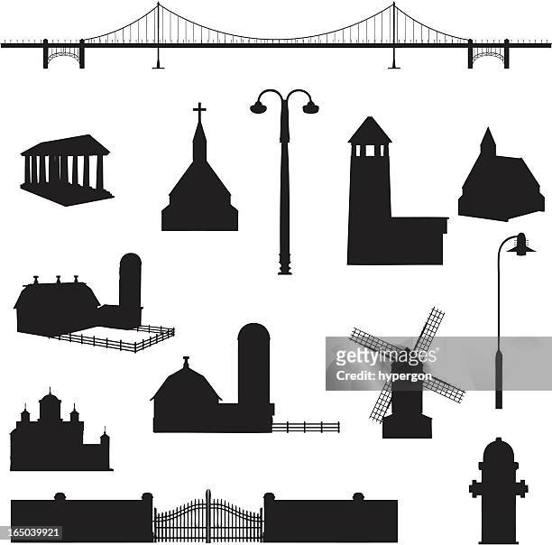 illustrazioni stock, clip art, cartoni animati e icone di tendenza di silhouette vettoriali di edifici collezione (jpg - torre con guglia