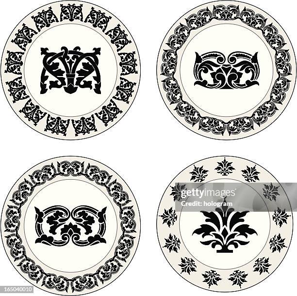 plate floral (vector) - fancy restaurant kitchen stock illustrations