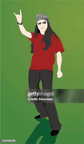 rocker - vector - woman head banging stock illustrations