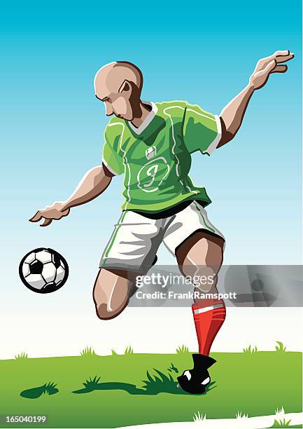 bildbanksillustrationer, clip art samt tecknat material och ikoner med cartoon soccer player green - midfielder soccer player