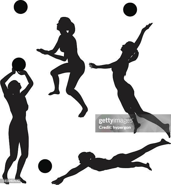 stockillustraties, clipart, cartoons en iconen met volleyball silhouette collection (vector+jpg) - beach volley