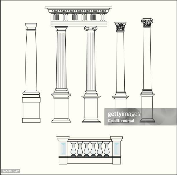 illustrazioni stock, clip art, cartoni animati e icone di tendenza di cinque classici ordini - balustrade