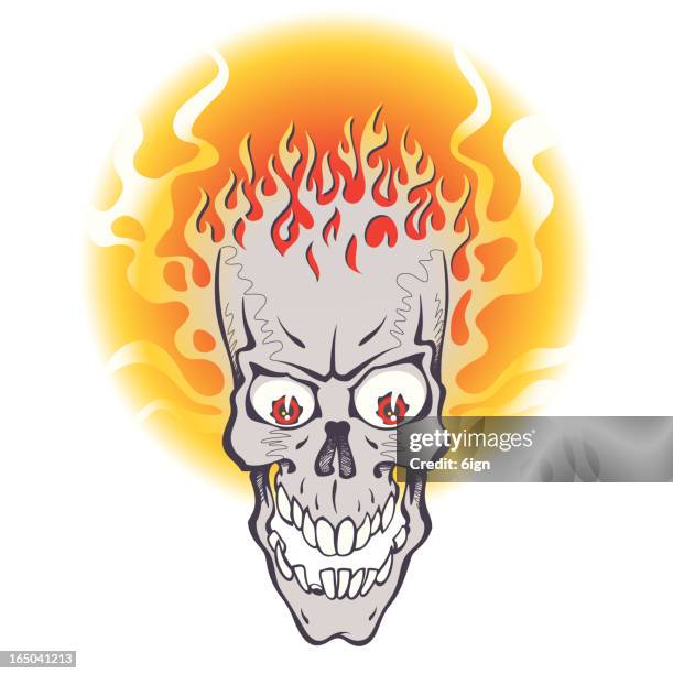 skull on fire - head exploding stock illustrations