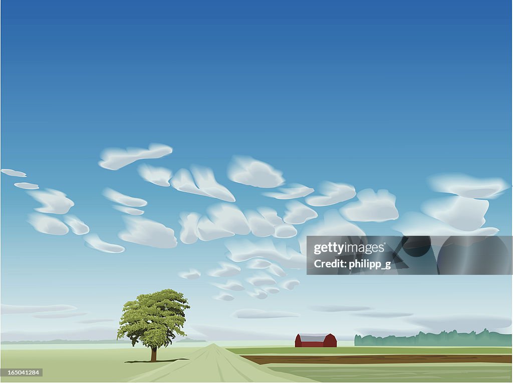 Summer landscape with cloud layer