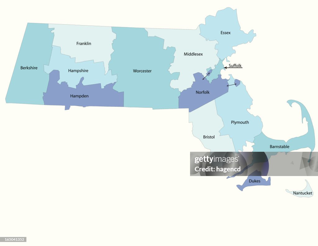 Massachusetts state-county Karte