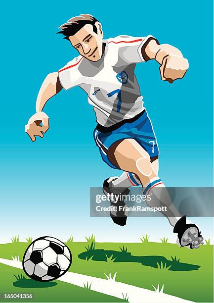 cartoon soccer player white - midfielder soccer player stock illustrations