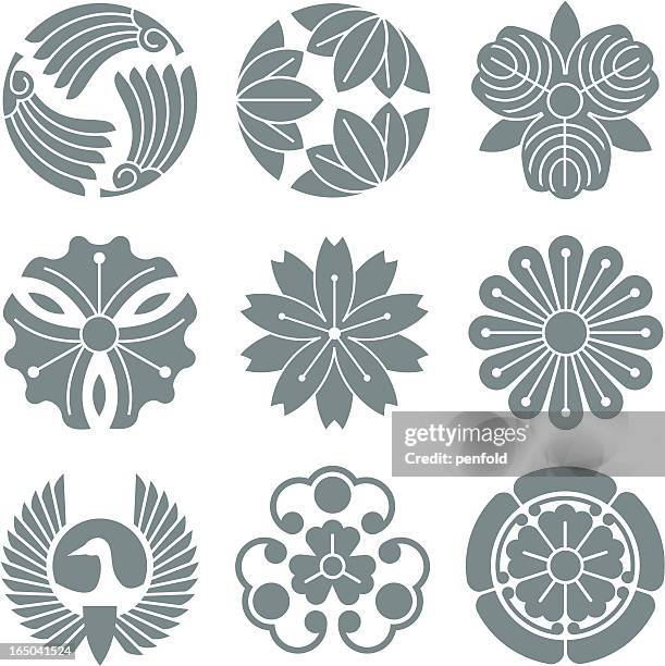 japanese symbols - japanese flowers stock illustrations