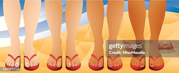 stockillustraties, clipart, cartoons en iconen met beach feet flip flops crab - menselijk been