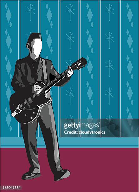 ilustraciones, imágenes clip art, dibujos animados e iconos de stock de guitarra hombre (vector - rockabilly