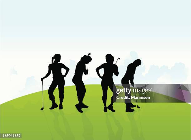 stockillustraties, clipart, cartoons en iconen met female golfers - vector - disco ball illustration