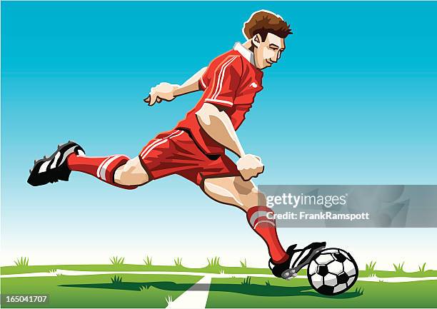 bildbanksillustrationer, clip art samt tecknat material och ikoner med cartoon soccer player red - midfielder soccer player