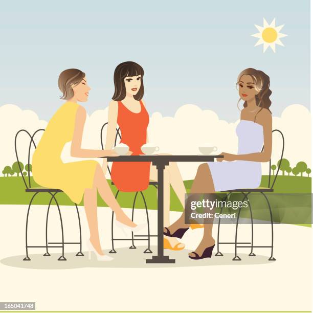 hang out - friends laughing outside stock illustrations