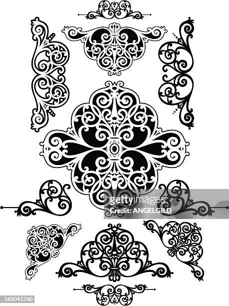 scrolls and corners - renaissance pattern stock illustrations