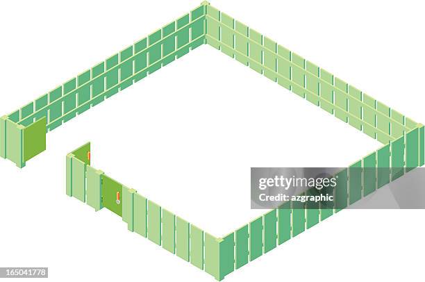 vektor-zaun mit tor. - zaun stock-grafiken, -clipart, -cartoons und -symbole