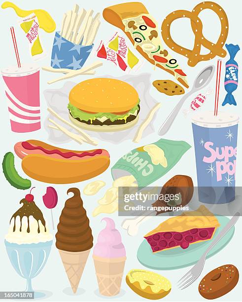 american meal - candy chocolate gum stock illustrations