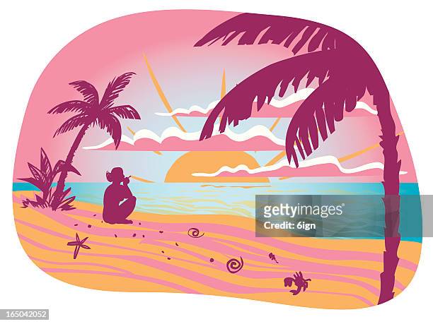 caribbean sunset - palmera stock illustrations