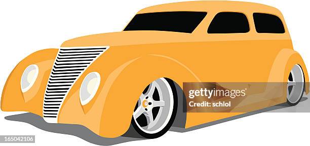 stockillustraties, clipart, cartoons en iconen met orange custom hot rod - classic car restoration