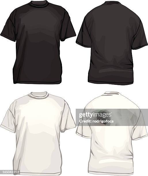 bildbanksillustrationer, clip art samt tecknat material och ikoner med black and white t-shirts templatevector front back - korta ärmar