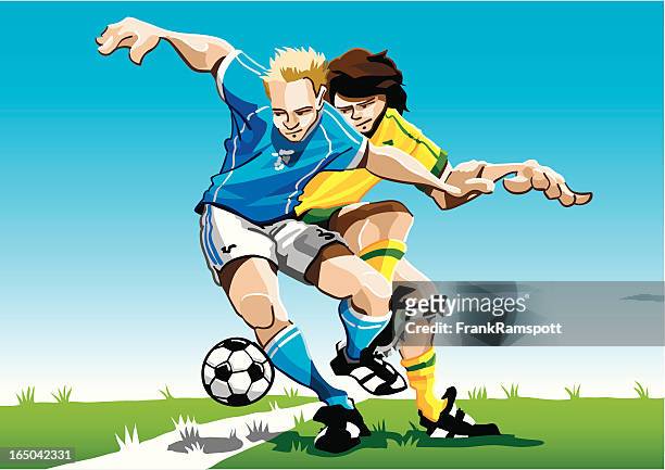 comic fußballspieler duel - midfielder soccer player stock-grafiken, -clipart, -cartoons und -symbole